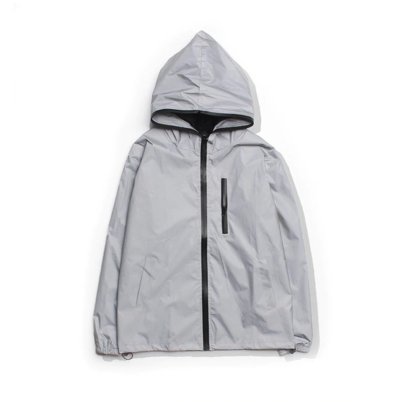 Gray Reflective Jacket Women Men Windbreaker Hooded Streetwear