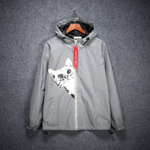 CAT Reflective Jacket Women Men Windbreaker Hooded