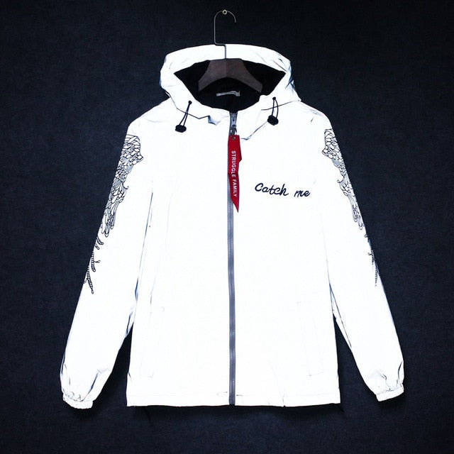 CATCH ME Reflective Jacket Women Men Windbreaker Hooded