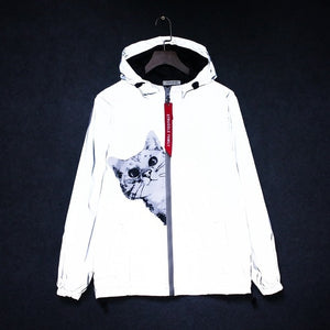 CAT Reflective Jacket Women Men Windbreaker Hooded