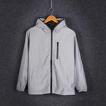 Load image into Gallery viewer, Gray Reflective Jacket Women Men Windbreaker Hooded Streetwear
